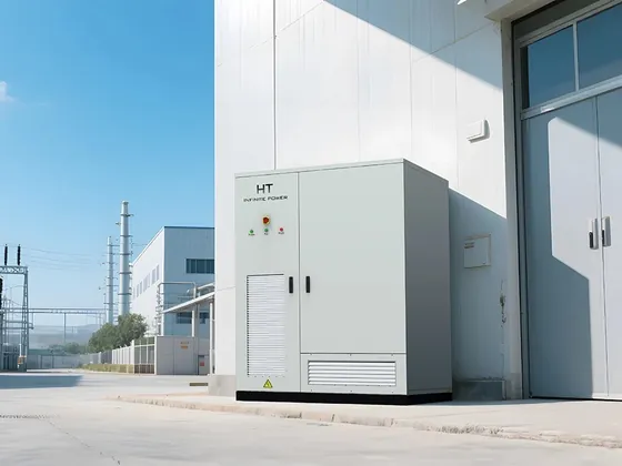 Commercial battery storage cabinet outside an industrial building