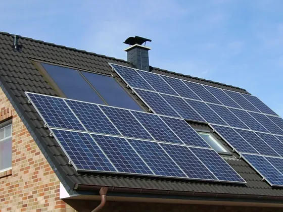 Solar panels on a pitched house roof